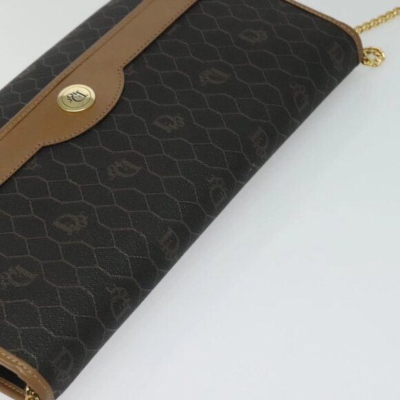 Christian Dior Honeycomb Canvas Chain Shoulder Bag PVC Black Gold Auth EC097 - Picture 12 of 15